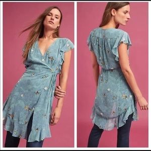 Anthropologie Feather Bone Osuna Wrap In Teal Butterfly Floral Print Sz Medium